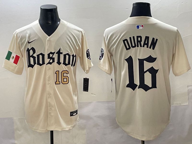 Men 2025 Boston Red Sox #16 Duran Cream Five generations Joint Name Nike MLB Jersey style 7->boston red sox->MLB Jersey